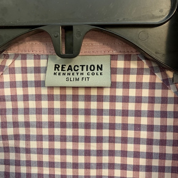 Kenneth Cole Reaction Slim Fit Shirt Purple Plaid Check - Men’s 15 1/2 34/35 Med - Picture 4 of 6